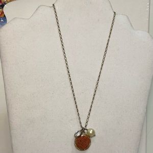 Lia Sophia Rose Faux Pearl Pendant Necklace Silver Tone Metal chain necklace.